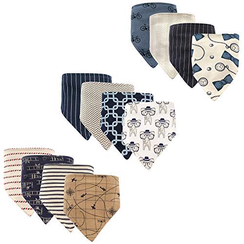 Hudson Baby Unisex Baby Cotton Bandana Bibs, Airplane And Elephant And Pocketwatch 12-Pack, One Size