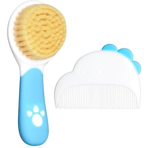 Baby Hair Brush and Comb Set, Soft Bristles Cradle Cap Brush for Newborns, Toddlers, Baby Registry Gift (Blue)