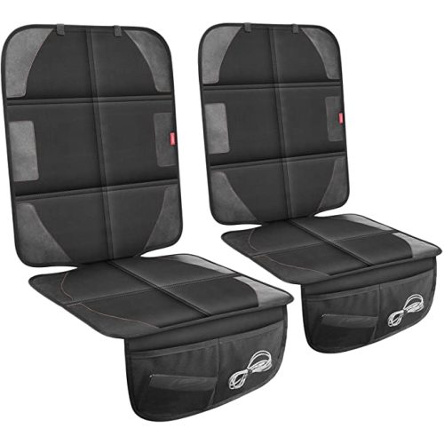 Car Seat Protector with Thickest Padding,Waterproof 600D Fabric Child Baby Seat Protector with Storage Pockets,Non-Slip Pets Cover Leather Reinforced Vehicle Seat 2 Pack - 2 Pack Black