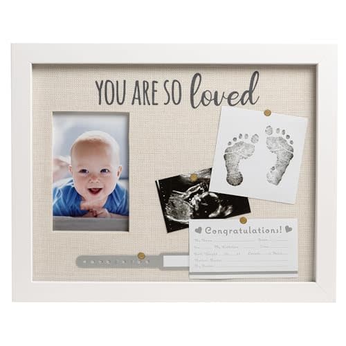 Kate & Milo You Are So Loved Shadowbox Frame, Newborn Keepsake Box, Baby Memento Frame, Baby Girl or Baby Boy Nursery Décor, Handprint and Footprint Ink Pad Included, Linen Mat, White