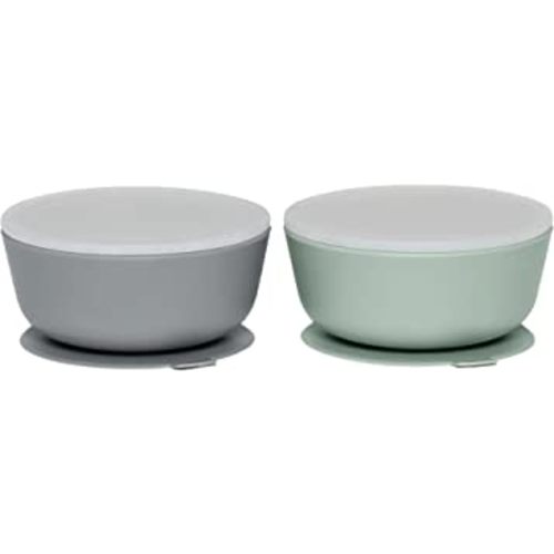 WeeSprout Silicone Suction Bowls for Babies | Leakproof Premium Plastic Lids | Durable for Babies & Toddlers | Extra Strong Suction | Easy-Release Tab | Dishwasher, Microwave & Freezer Safe | Set of 2