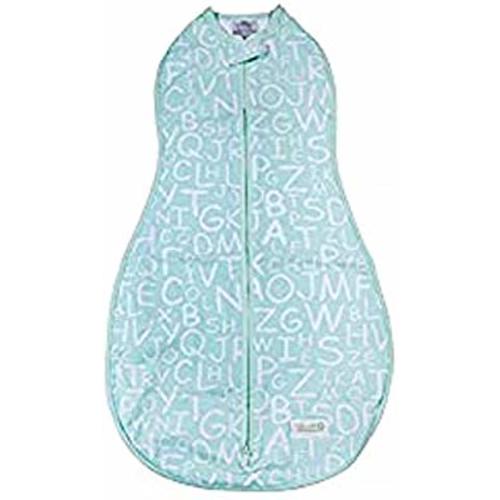 Woombie Original Baby Swaddling Blanket - Soothing, Cotton Baby Swaddle - Wearable Baby Blanket, Mint Alphabet, 5-13 lbs - 0-3 Months