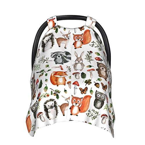 KiuLoam Woodland Animals Baby Car Seat Canopy, Nursing Cover for Mom Breastfeeding Scarf, Infant Car Seat Cover/Multiuse Baby Stroller Covers for Babies Boys Girls
