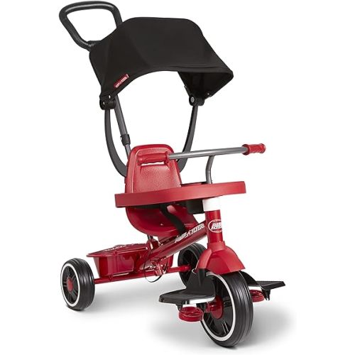Radio Flyer Pedal & Push 4-in-1 Stroll ' N Trike®, Red Tricycle, for Toddlers Ages 1-5 (Amazon Exclusive), Toddler Bike Large