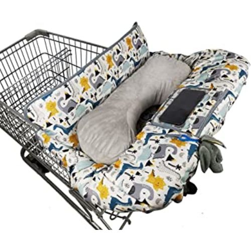 Shopping Cart Cover for Baby/Toddler with Pillow, Cozy High Chair Cover, Removable Bolster positioner, Dinosaur