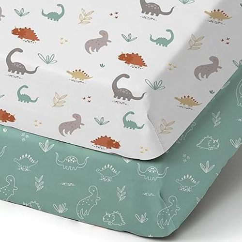 BROLEX Baby Fitted Crib Sheets: Kid Crib Sheets - Set of 2 for Toddler Standard Size Crib Mattress for Boys and Girls - Jersey Knit Crib Bed Sheets Cute Dinosaurs