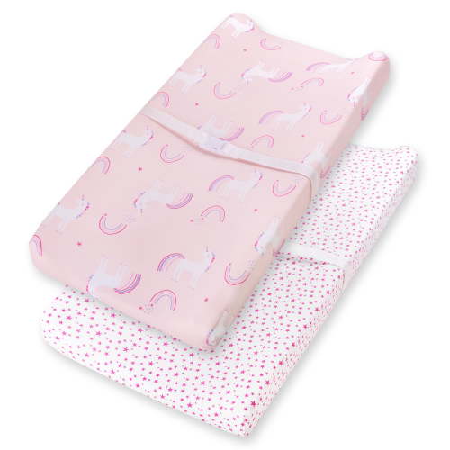 Little Star Organic Nursery Babies Changing Pad Cover, 2 Pack, Unicorn Dreams