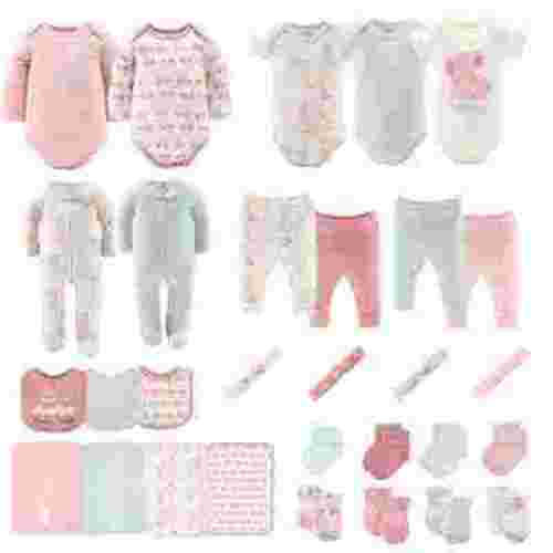 The Peanutshell 16-Piece Baby Layette Newborn Clothing Gift Set for 3 to 6 Months, Floral Elephant