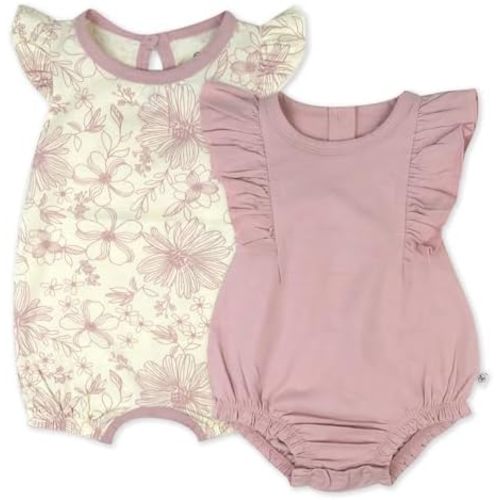 HonestBaby Multipack Short Romper and Ruffle Bodysuit Dress 100% Organic Cotton for Infant Baby and Toddler Girls