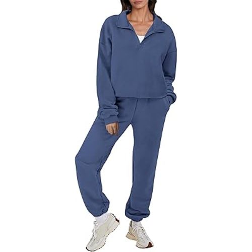 ANRABESS Women 2 Piece Outfits Sweatsuit Oversized Half Zip Sweatshirt Jogger Sweatpants Tracksuit Lounge Set 2024 Clothes