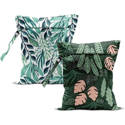 ZHAMEN 2Pcs Tropical Wet Bag 12x10 Inch, Plant Waterproof Reusable Wet Dry Bags, Leaves Washable Travel Laundry Bags for Swimsuit Beach Diapers Dirty Yoga Gym Clothes, Plants Gifts for Women Friend
