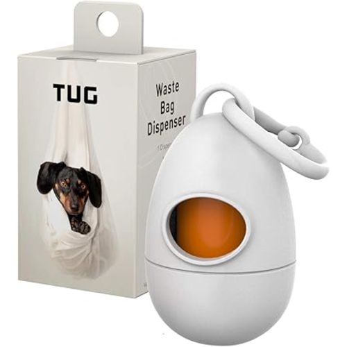 TUG Dog Waste Bag Dispenser with Dog Poop Bags, 15 Bags Per Roll, With White Dispenser