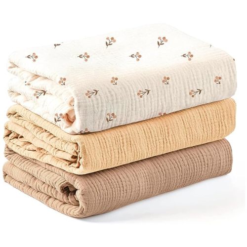 Konssy 3 Pack Muslin Swaddle Blankets for Unisex, Newborn Receiving Blanket, Large 47 x 47 inches, Soft Breathable Muslin Baby Swaddles for Boys & Girls - Berry