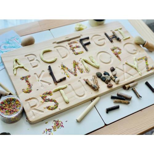 Heirloom Quality Double Sided Wooden Alphabet Tracing Board. Montessori inspired ABC uppercase lowercase wood letters, Handwriting practice