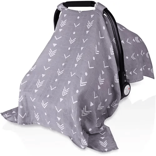 Muslin Baby Car Seat Canopy, Metplus Infant Carseat Cover - Extra Wide Universal Fit, Lightweight Breathable Soft for Babies Girls Shower Gift (Arrow)