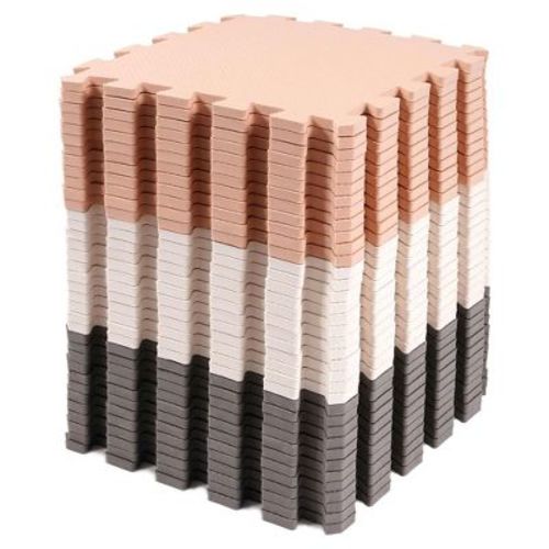 Balancefrom Fitness 16 Tile Thick Non Slip Interlocking Eva Foam Kids Puzzle Home Floor Exercise Play Mat Set, Covers 16 Square Feet, Cream/gray/beige