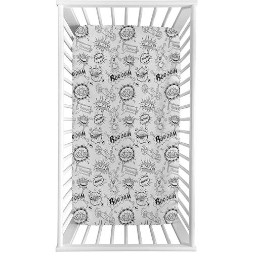 Sketch Fitted Crib Sheet,Pattern with Comic Book Doodle Speech Bubbles Sound Effects Cloud Pop Art Humor Microfiber Silky Soft Toddler Mattress Sheet Fitted,28"x 52"x 8'',Baby Sheet for Boys Girls