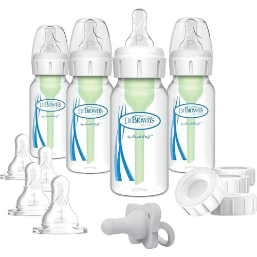 Dr. Brown's Options+ Slow Flow Preemie and Newborn Anti-Colic Bottle Set with 4oz Bottles and HappyPaci