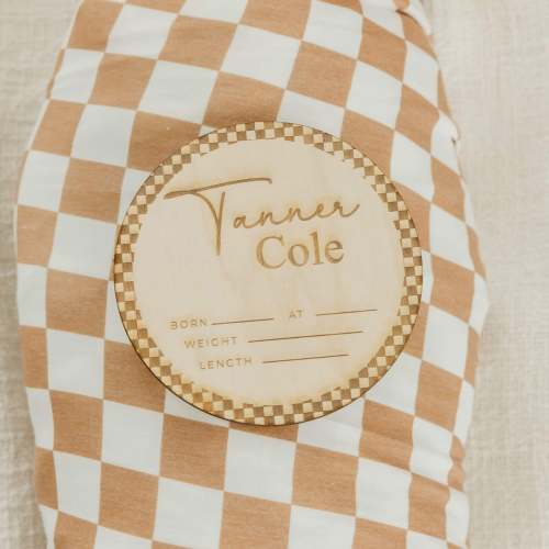 Personalized Wooden Announcement Sign - Retro Checker