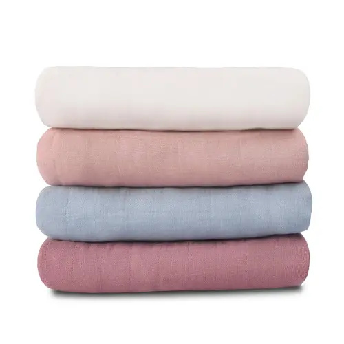 Meracorallo Muslin Swaddle Blanket Silky Soft Receiving Blanket Neutral Swaddle Wrap for Baby Boys and Girls, 47 x 47 inches, Set of 4 Solid Color (White+Blue+Pink+Purple)