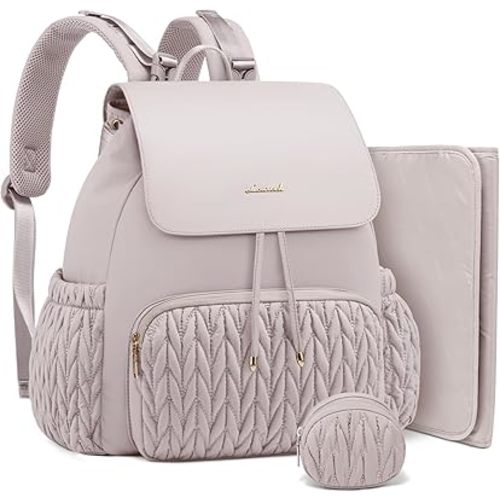 LOVEVOOK Diaper Bag Backpack, Small Baby Bag, Cute Baby Diaper Bag, Stylish Water-Resistant Travel Baby Bag for Mom, Baby Backpack with Changing Pad, Stroller Straps -Nude