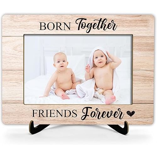 Baby Picture Frame, Twins Photo Frames With Stand, Twin Gifts For Boy Girl, Twin Mom Dad Gifts, Baby Shower Baptism Christmas Gifts, 6x8 Picture Frame Tabletop Decor - Fits 4x6 Inches Photo（27）