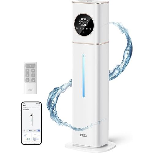 Dreo HM735S 11L Smart Humidifier Large Room 700 ft², 100H Cool Mist Air Humidifiers for Bedroom, Top-Fill Self-Cleaning Tank, 26dB, Auto Mode, Aroma Box, RGB Light, Remote & APP Control, Baby, White