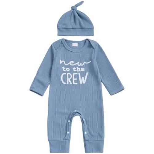 Newborn Baby Boy Fall Outfit Romper New to The Crew Long Sleeve Onesie Jumpsuit Bodysuit Infant Winter Waffle Clothes