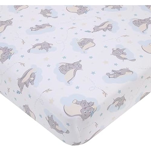 Disney Dumbo Light Blue, Gray, and White Super Soft Nursery Fitted Crib Sheet