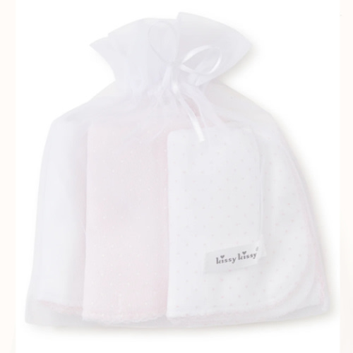 Kissy Dots Pink 3 Pack Burp Set w/ Tulle Bag