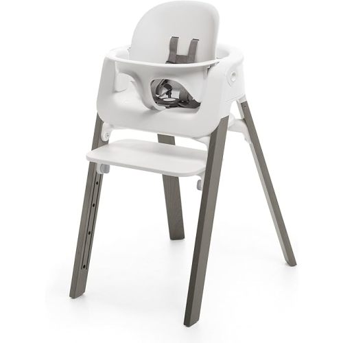 Stokke Steps High Chair - Hazy Grey Legs & White Seat - 5-in-1 Seat System - Includes Baby Set - Suits Babies 6-36 Months - Chair Holds Up to 187 lbs. - Tool Free & Adjustable