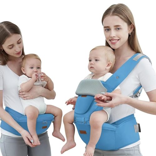 Baby Carrier with Hip Seat, Baby Carrier Newborn to Toddler up to 44lbs, 6-in-1 Ways to Carry, All Seasons, Adjustable Baby Holder Carrier for Breastfeeding(Black)