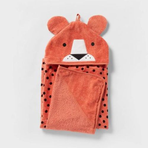 25"x50" Cheetah Kids' Hooded Towel Orange - Pillowfort™: Lightweight Velour, Polka Dots, Oeko-tex Certified