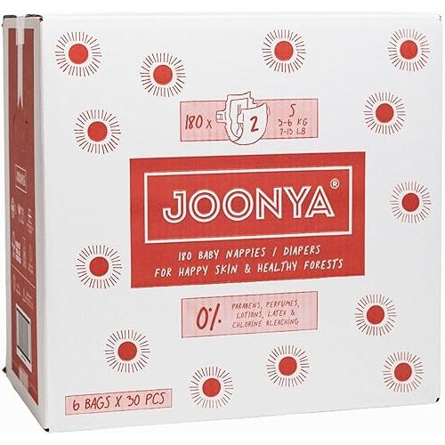Joonya Baby Diapers, Size 2 S (7-13 lb) - 6 Bags of 30 (180)
