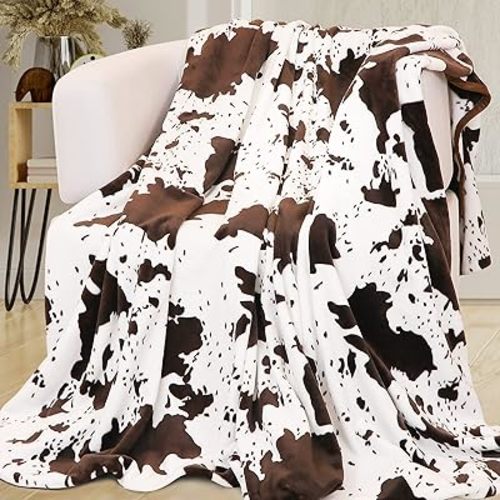 Cow Print Blanket for Couch Bed, Fuzzy Fleece Soft Blankets and Throws, Brown White Western Home Decor, All Season Cozy Graduations Birthday Gifts for Cow Lovers Women Men Girls Boys, 50x60 Inches