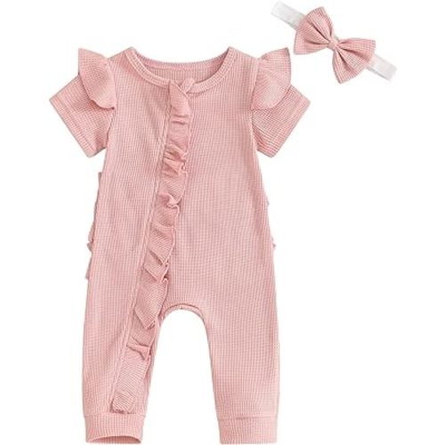 MoZiKQin Newborn Baby Girl Ruffle Romper Knit Sweater Onesie Jumpsuit Long Sleeve Zipper Romper Solid Fall Winter Outfits