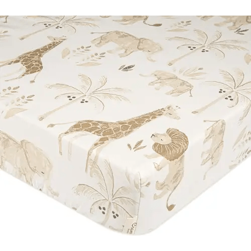 Crane Baby Safari Animal Crib Sheet, Fitted Crib Sheets, 28" x 52" Standard Size Crib Sheets, Cotton Nursery Bedding, Safari Nursery Decor