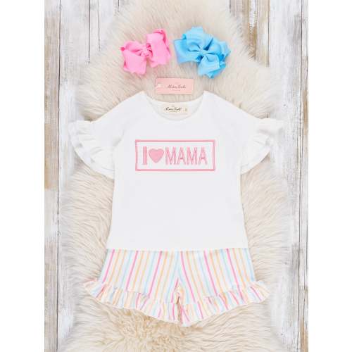 Striped "I Love Mama" Smocked Ruffle Outfit