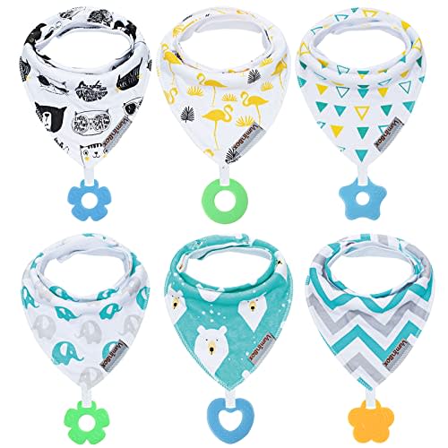 vuminbox Baby Bandana Drool Bibs 6-Pack and Teething Toys 6-Pack Made with 100% Organic Cotton, Absorbent and Soft Unisex