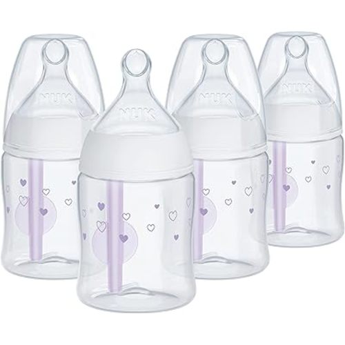 NUK Smooth Flow Pro Anti Colic Baby Bottle - Easy to Assemble and Clean & Reduces Newborn Spit-up & Gas, 5oz, 4-pack, Girl
