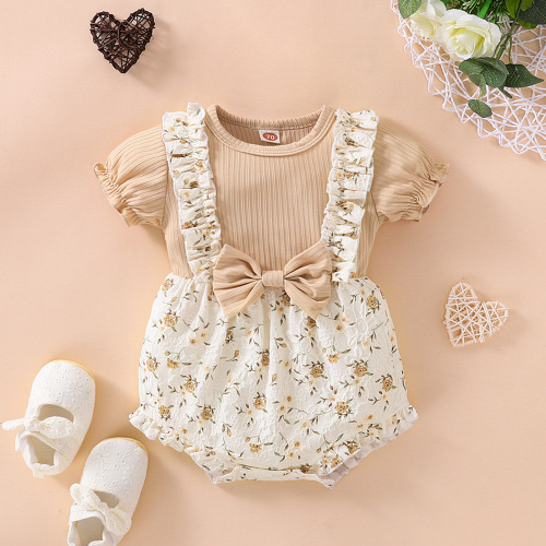 Baby Lace Ruffle Tops & Floral Suspender Dresss Set