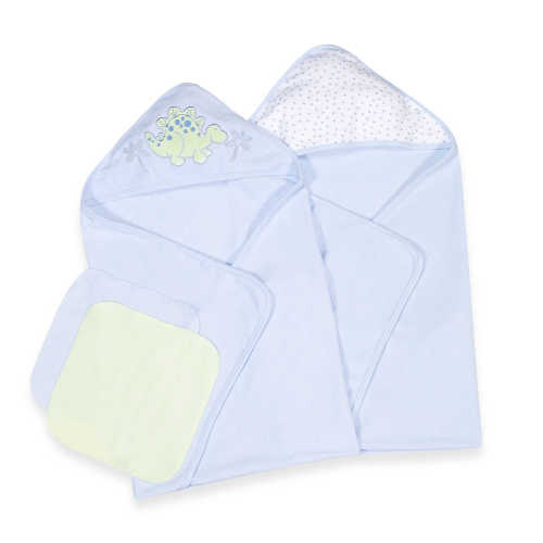 Spasilk Baby 2 Terry Hooded Towels & 2 Washcloths Bath Set for Newborns and Infants, Blue Dino