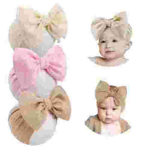 3PCS Big Bows Baby Girls Headbands, Soft Stretchy Newborn Bows, Infant Baby Hair Bows, Toddler Headwrap, Hair Accessories