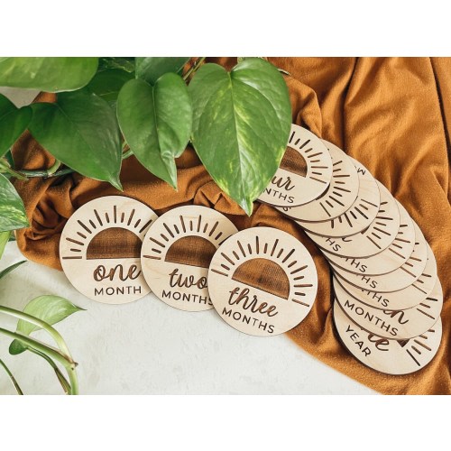 First Trip Around the Sun Milestone Markers | Round Wood Monthly Discs | Newborn Monthly Photo Props | Sunshine Milestone Rounds