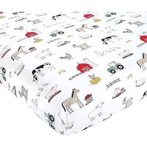 Hudson Baby Unisex Baby Cotton Fitted Crib Sheet, Farm, One Size