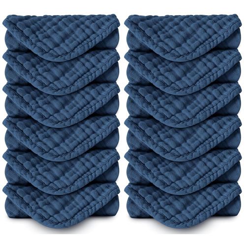 Muslin Burp Cloths 100% Cotton Large 20''x10'' Extra Soft and Absorbent Baby Wash Cloths Spit Up Rags - Baby Burping Cloth for Boys Girls Items(12 Pack Navy Blue)