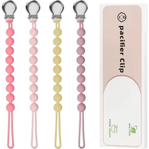 Pacifier Clips for Baby Girls Boys - Loviomad Silicone Paci Clip for Philips Avent Soothie Binky Holder, Baby Newborn Essentials Shower Birthday Gift (4-Pack)