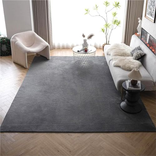 Soft Large Area Rug 6'x9', Grey Washable Rug for Living Room, Non-Slip Shaggy Rug for Bedroom, Furry Nursery Rug Gray Fluffy Carpet for Playroom Boys Girls Room Dorm