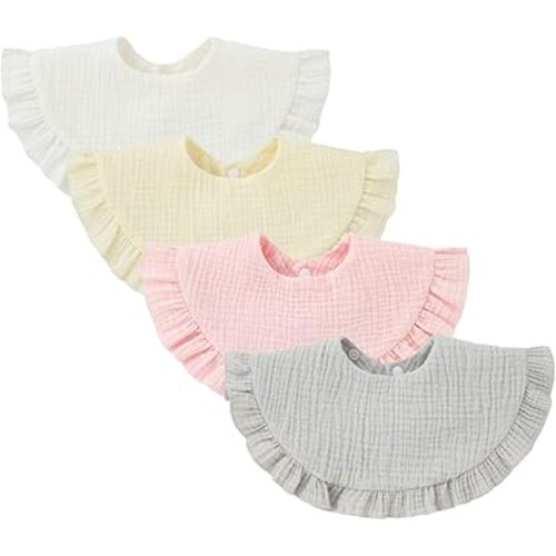4 pcs Unisex Baby Muslin Bandana Drool Bibs 360 Degree Rotatable Cotton Teething Feeding Drooling Bibs for Boy Girl