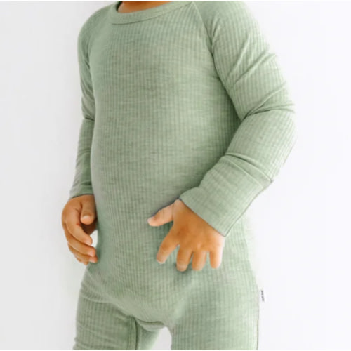 Heather Sage Ribbed Crescent Zippy - Little Sleepies